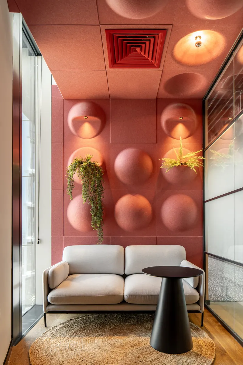 Bubble acoustic panel in a styled interior