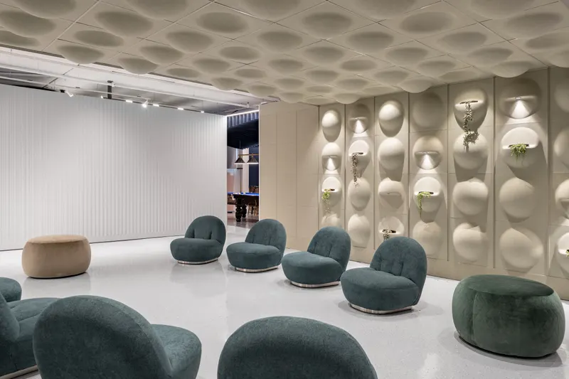 Bubble acoustic panel in a styled interior