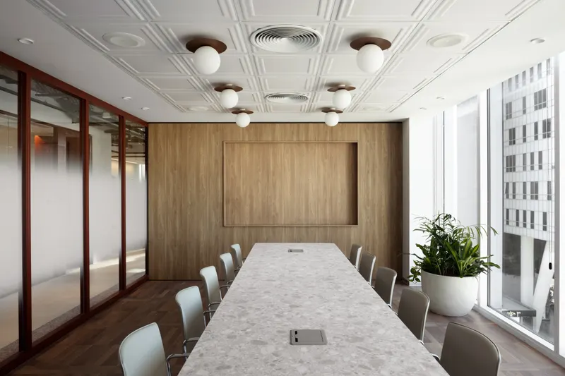 Frame acoustic panel in a styled interior