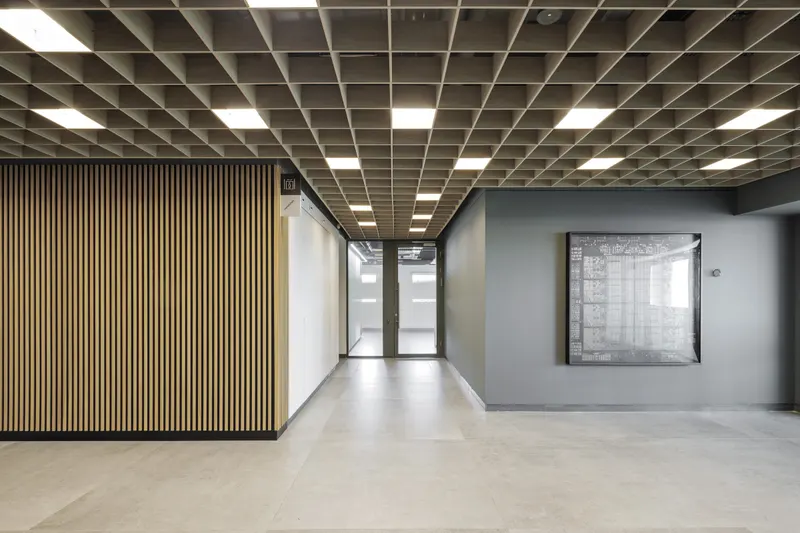 Grid acoustic panel in a styled interior