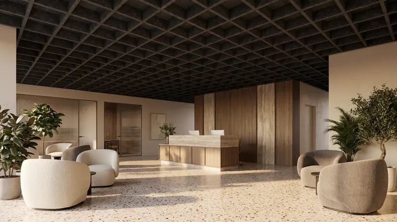 Grid acoustic panel in a styled interior