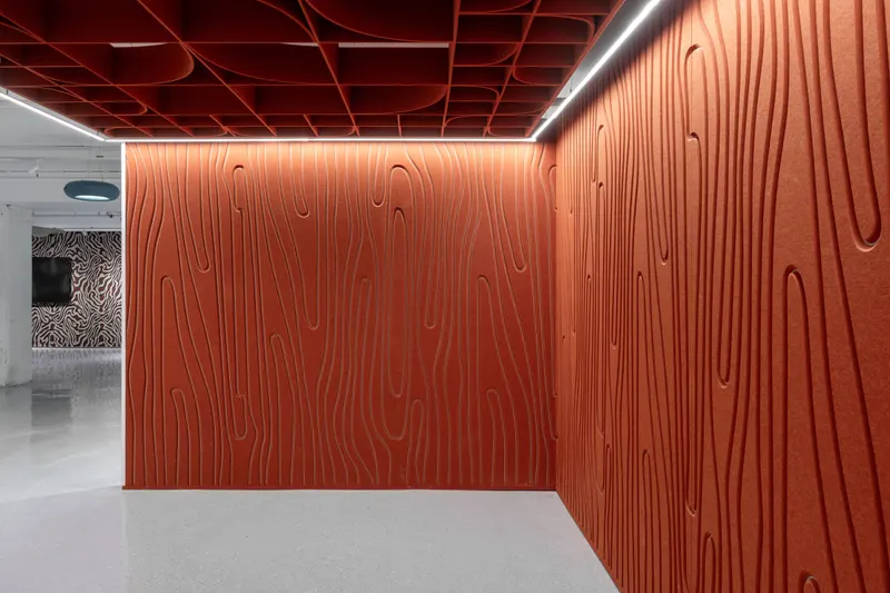 Track acoustic panel in a styled interior